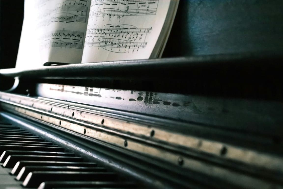 Piano keys with sheet music